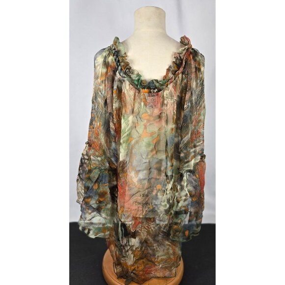 Casual Studio Sheer Floral Boho Tunic Ruffle Neckline Sleeves M Rayon India - Picture 2 of 7